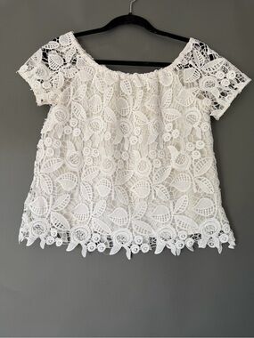 Wayf White Floral Lace Crochet Off-Shoulder Top